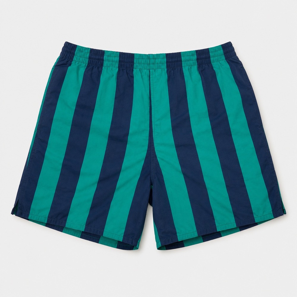 Vintage Eddie Bauer Mens M Teal Navy Stripe Swim Trunks Shorts 90s Nylon